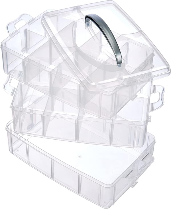 Storage box with carrying handle 18 compartments, 15x15x12.5cm, Transparent
