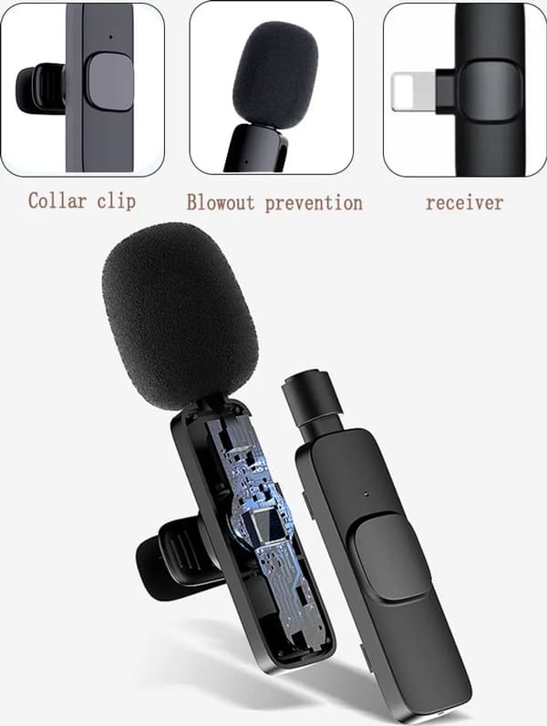 Lavaliermikrofon til iOS/Android, Mini-mikrofon Plug & Play, Lavaliermikrofon Trådløs til YouTube/Facebook Live Stream, TikTok Vlog, (2-pak)