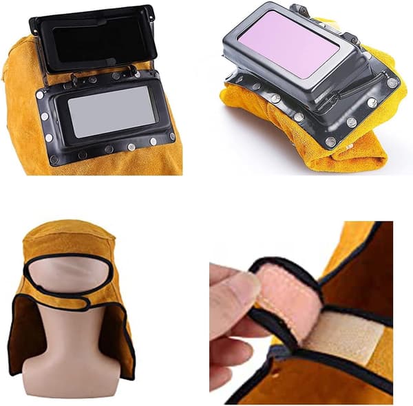 Solar-powered Welding Helmet with Cowhide Leather, Lightweight Design & Adjustable Shade, Sensitivity Settings for All Welding Tasks