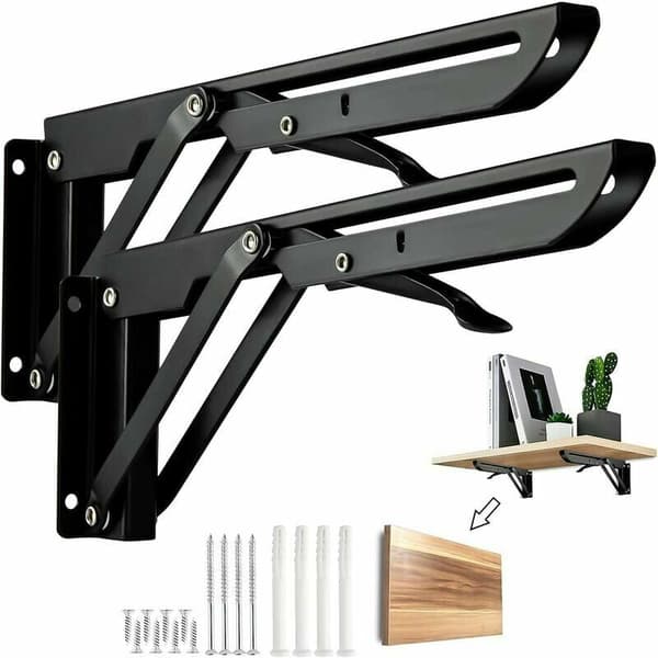 Set med 2 hyllfästen 250 mm, fällbart konsolfäste, robust fällbart metallhyllfäste för vägghylla, 50 kg