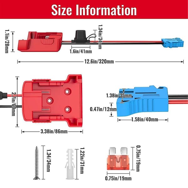 Power Wheels Adapter til batteri med ledningsnetforbindelse 12AWG-ledning med 40A sikring til Peg-Perego [Db] Rød Red