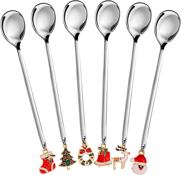 Christmas Spoons with Gift Box, Stainless Steel Stirring Spoon Tea