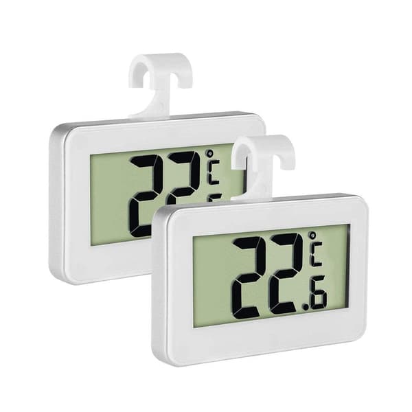 2-pack LCD Digital Kylskåpstermometer med Hängkrok och Infällbart Ställ