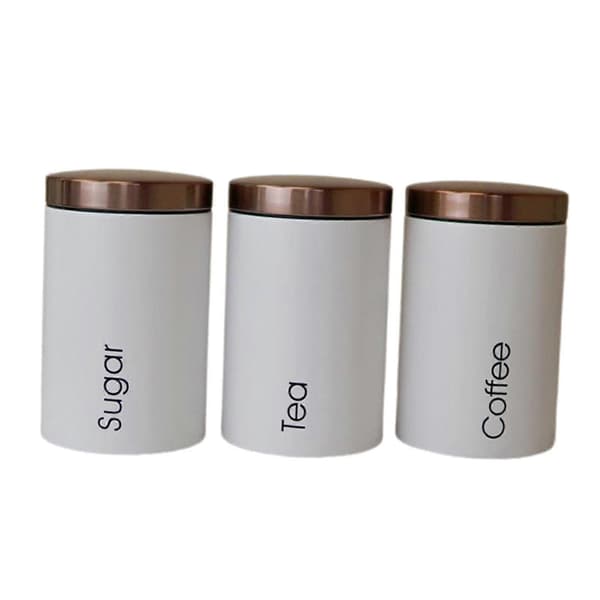 3 eleganta förvaringsburkar för te, socker och kaffe med lock svart (FMY) A-White 3st A-White 3Pcs