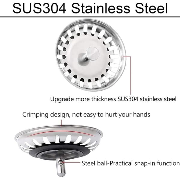Kjøkkensil, Sil til vask, Sil i rustfritt stål, INOX-sil til vask, Kompatibel med de fleste vasker (diameter: 78 mm)