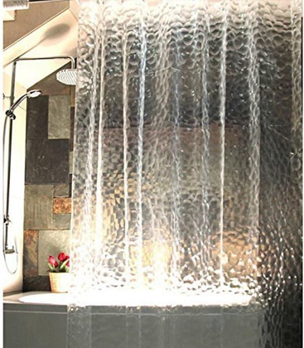 3D-effekt transparent duschdraperi med krokar, vattenkub PEVA duschdraperifoder, vattentätt och mögelresistent badrumsgardin 90 x 180 cm