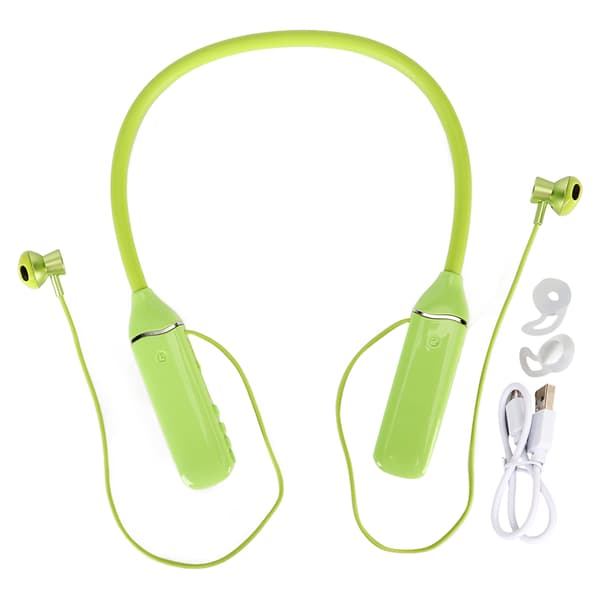 Bluetooth Neckband Headphones LED Power Display Memory Card Playback Magnetic Earbuds Headset with RGB Backlight Green