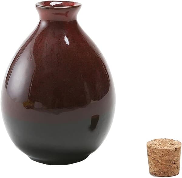 Keraaminen retro viinipullo, sake-astia, hedelmävalkoinen pullo korkilla D-8oz - D-8oz