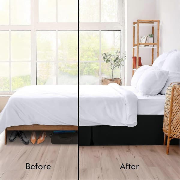 Ruffle Skirt Double-Soft Brushed Polyester Microfiber - Pleated - Fits Under Mattress & Down to Floor - Bed Skirt (Black) (FMY)
