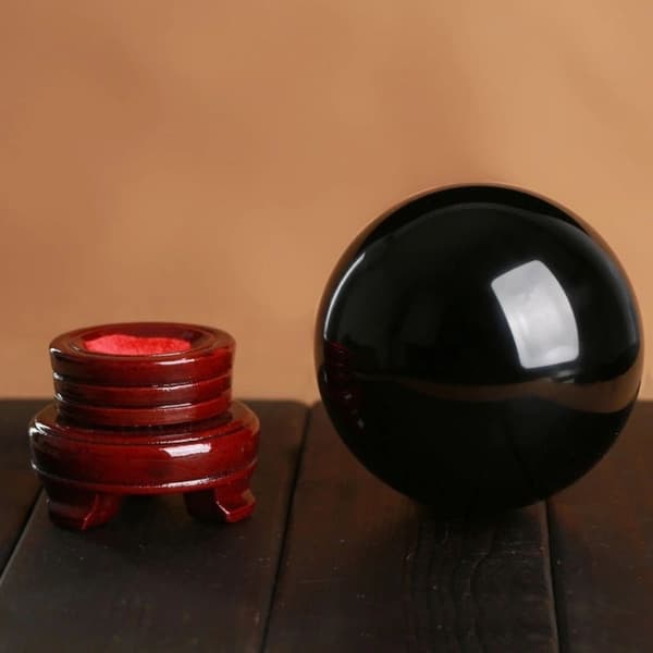 Lille sort obsidiankugle, dekorativ krystalkugle (80 mm / 3,15 tommer)