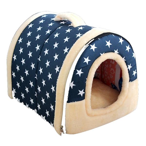 Soft Warm Star Patterned 2-in-1 Pet Bed Non-Slip Dog Cat Bed Foldable Soft Comfortable Sleeping Bag Mat Cushions