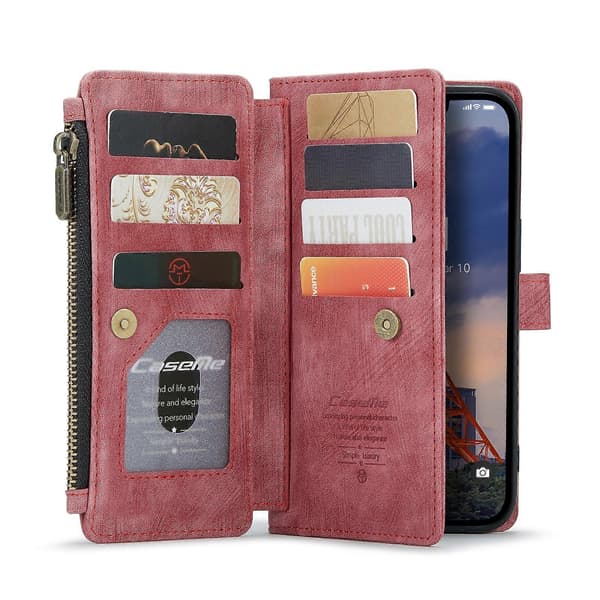Til iPhone 14 Plus CaseMe C30 Multifunktionelt Telefon Læderetui Rød Red