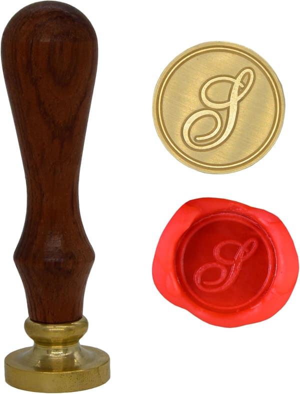Voksseglstempel bokstav A-Z, alfabet initialseglstempel for jule- og takkekort, bryllupsinvitasjon W-S-2 (bokstav S)