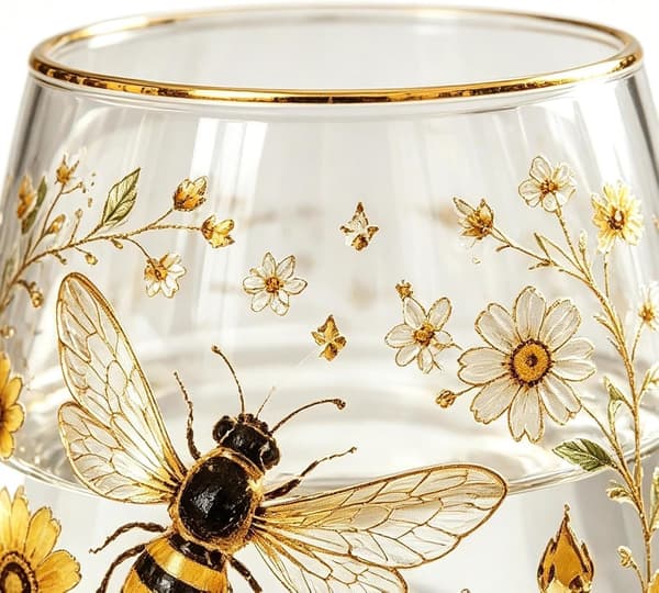 Kaffekopp i glas, tekopp, 414 ml, tryck: bin fågel, präglat bi. - Biene.