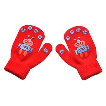 Strikkede vinterhansker for barn, varme helfingerhansker for 1-4 år gamle barn Rød Red