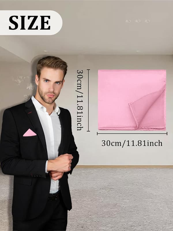 Lommetørklæder til mænd ensfarvede firkanter til bryllup, møde, middag, dimission, pink - Pink