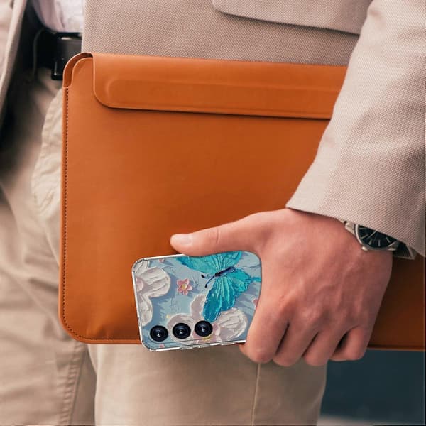 Til Samsung Galaxy S25 Mobildeksel IMD Mønstertrykk PC Mobildeksel - Blå Sommerfugl