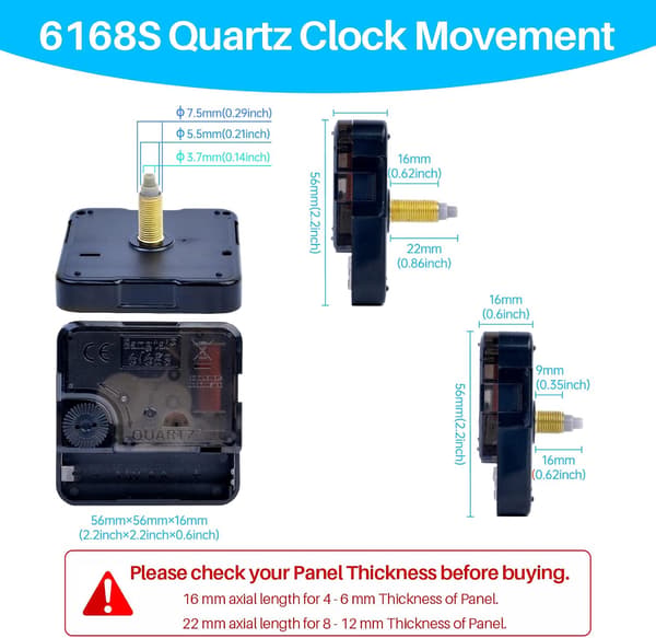 Silent Clock Movement Battery Operated with 5 Styles Clock Hands, 2-Pack 6168S Quartz Movement for Wall Clock Mechanism Repair Replacement DIY