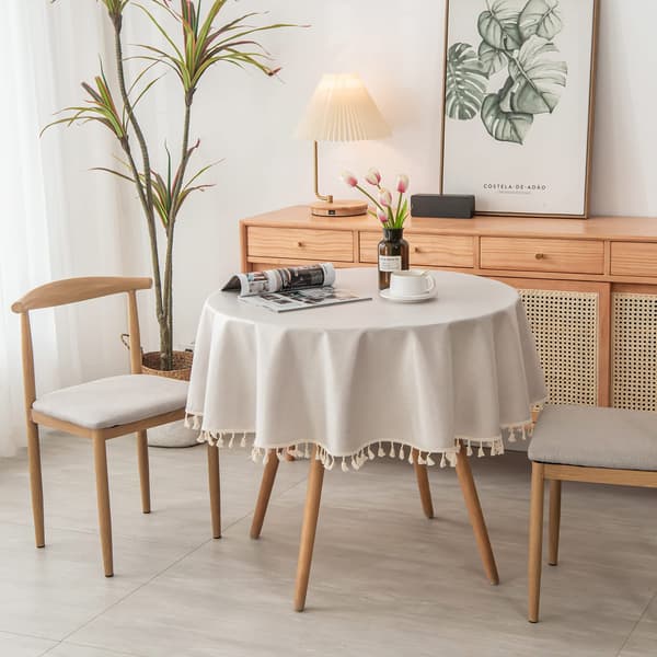 Tablecloth, Waterproof Polyester Fabric Tablecloth, Rectangular, Durable Tablecloth with Tassel for Kitchen, Dining Room, Party, Holiday (140 x 140 cm, Grey)