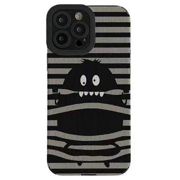 Deksel til iPhone 16 Pro, tegneseriemonsterdesign, PU-skinn + TPU-telefonbeskyttelse