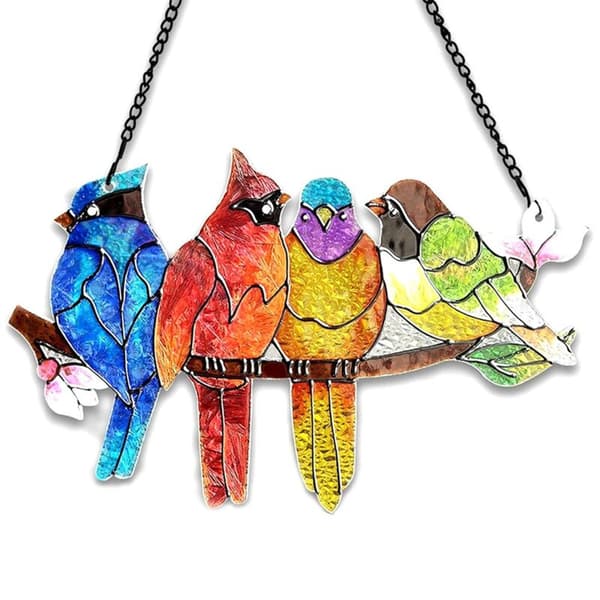 Birds on a Branch Stained Glass - Stained Glass Window Hanging, Double-Sided Panel, Window Decoration