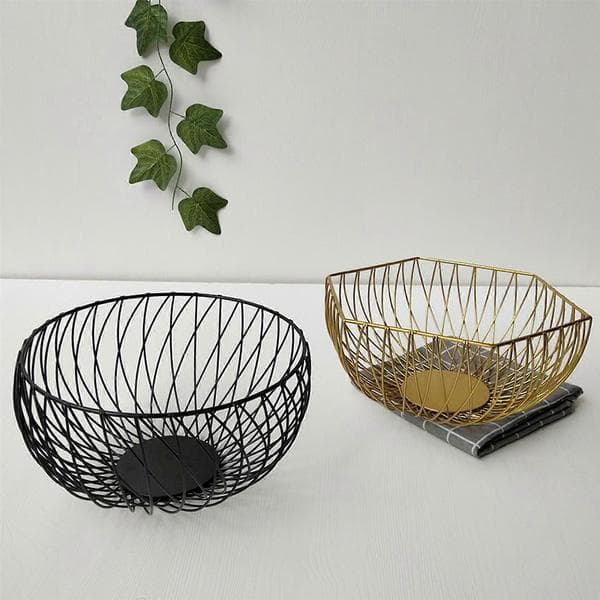 Robust Wrought Iron Fruit Basket 25x25x14cm/28.5x28.5x12cm for Serving from Kitchen to Table with Smooth Multi-Process Craftsmanship