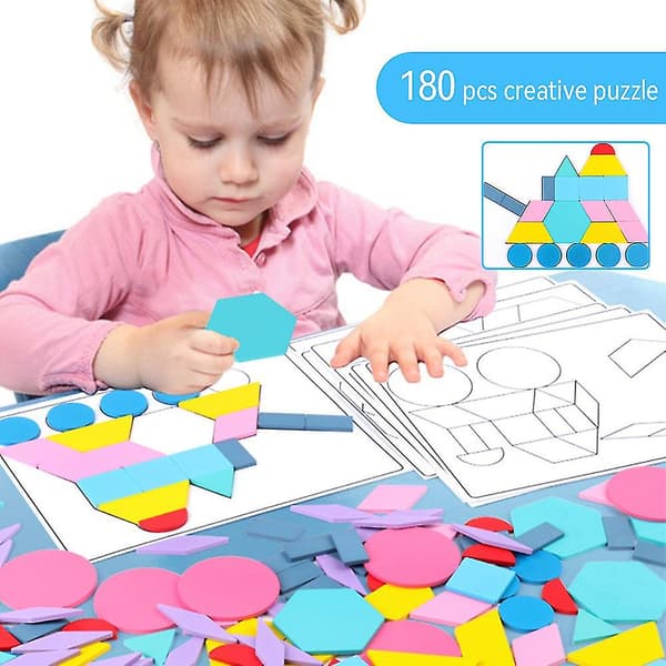 Byggeklods DIY-legetøj til børn med glat overflade Farverig 3d Tangram-4