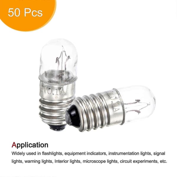 12V E10 Warm Yellow Mini Incandescent Bulbs 50-pack