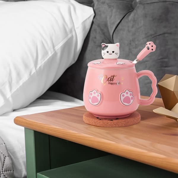 Söt kattmugg, nyhet keramisk kaffe te mjölkkopp med underbart kattlock, Kawaii