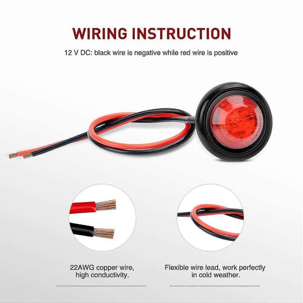 10 stk. 3/4 tommer runde LED-markeringslys Lastbil Sidelys LED Sidemarkeringslys til Lastbil Autocamper Bil [DB] Rød Red