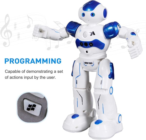 Gestyrt fjernkontrollrobot - Leketøysgave til barn, interaktiv, gå, synge, danse, programmerbar smart robot for barn gutter jenter, blå