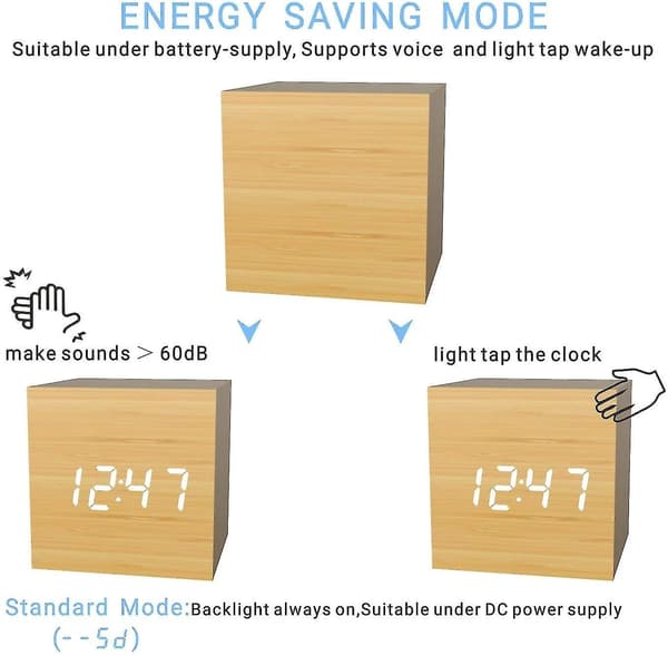 1 pc Wooden Digital Alarm Clock, USB Battery Operated Desk Clock, Cube Clock (Bamboo Color)