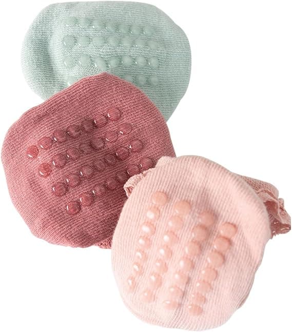 Nyfödd halkfria vår- och höststrumpor i bomull med spets, 0-6 månader, flicka, vit+rosa+grön