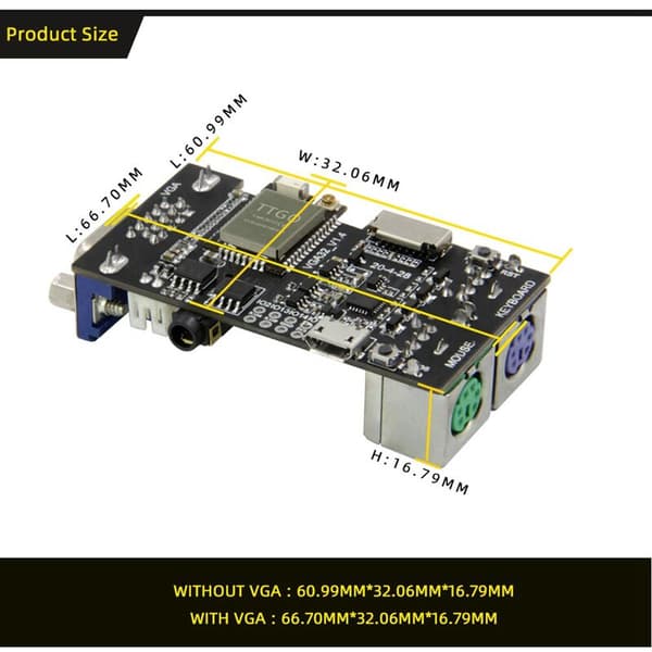 FabGL VGA32 VGA ESP32 PSRAM-modul V1.4 PS/2-controller Mus ANSI-grafikbibliotek/terminalkredsløb