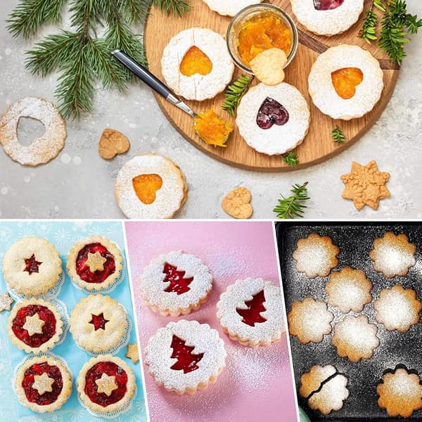 8 stk. Jule Linzer Kageforme, Julekageforme i Rustfrit Stål, Mini Riflet Runde Kageforme Udhulet Kageforme