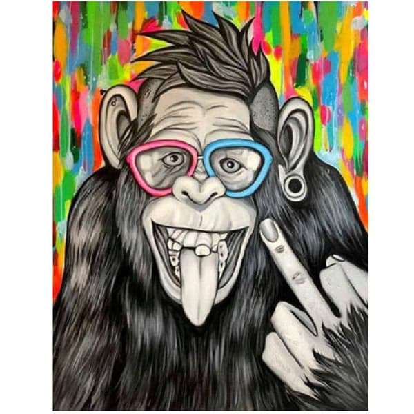 Briller Orangutang Diamantmaling, 30x40cm Diamantmaling Billede
