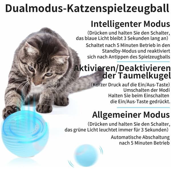 Interaktivt kattelegetøj, USB-genopladelig interaktiv bold, automatisk kattebold med LED-lys, automatisk hoppebold til killinger, hvalpe (blå) 1 stk