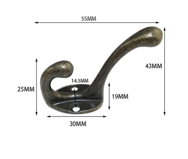 Black Coat Hooks, 20-Pack Large Double Metal Hooks for Coats, Clothes Hanger with Screws, Retro Style