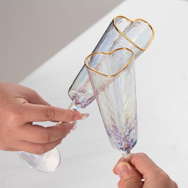 Guldkantede hjerteformede Champagneglas Bæger Holdbart vinglas til bryllupsfest 2 stk 2pcs