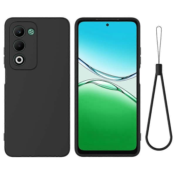 For Oppo A5 5G Oppo A5 4G Liquid Silicone Case Phone Back Cover with Hand Strap Black