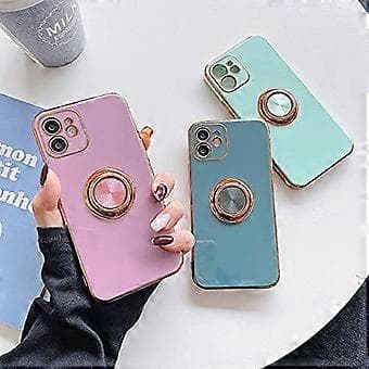 ComfyArt iPhone XR Case with Ring Holder, Built-in Stand, Lightweight Microfiber Lining, Glitter Plated Rose Gold Edged Protective