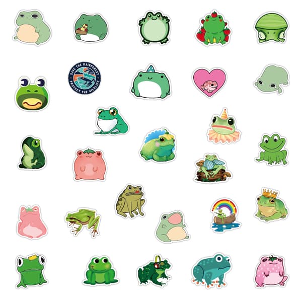 50 pcs Frog Stickers, Vinyl Laptop Stickers, Cute Frogs