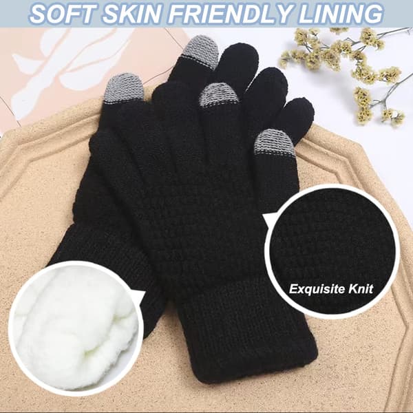 Vinterhandsker, touchscreen elastiske manchetter sms varme handsker touchscreen termisk fleece fleeceforede strikhandsker (sort)