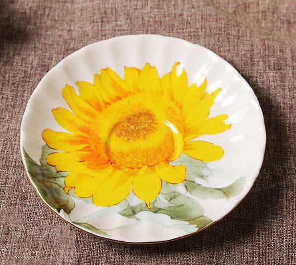 Keramisk tekopp Solros Vintage Kaffemugg Tekopp med fat, Set om 4 -