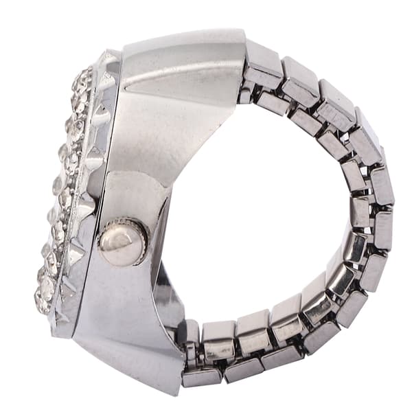 Fingerring Klokke Glitrende Rhinestone Dekorasjon Kvarts Ring Klokke for Kvinner Sølv