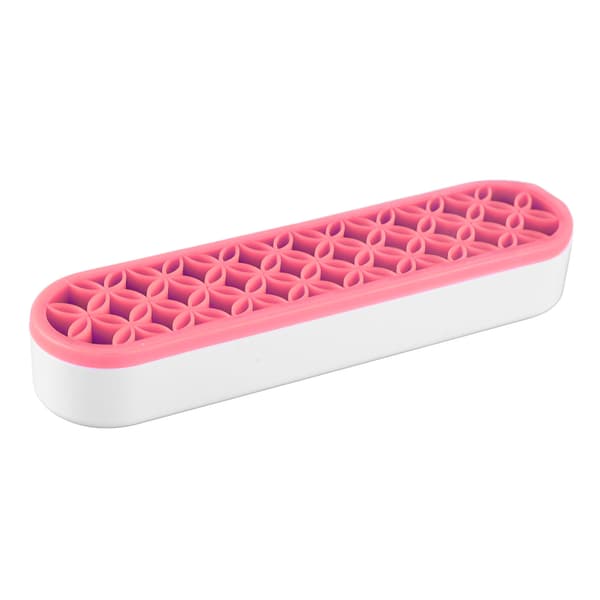 Silicone Makeup Brush Holder, Assorted Compartments, Lightweight, Durable, Stable Brush Storage Rack for Bedroom, Office Desk, Pink