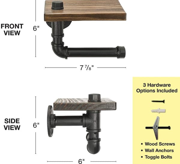 Toiletpapirholder i rustik industriel stil, rørformet flydende holder