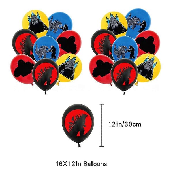 Godzilla vs Kong Tema Bursdagsballonger Banner Kake Cupcake Toppers Party Dekorationsmateriale Sett