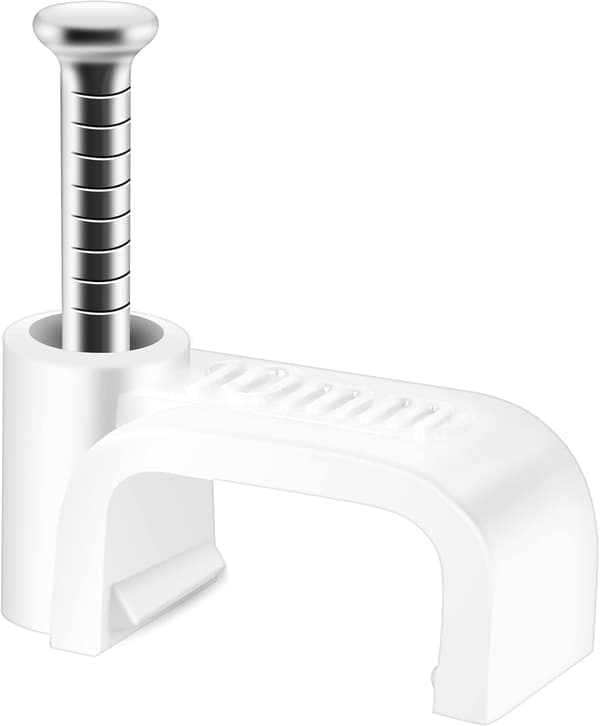 Flat kabelklemme hvit 100 stk egnet for Ethernet-kabelklemme til vegg med stålstift 10mm