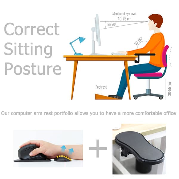 Ergonomisk Armstøtte til Skrivebord, Håndledsstøtte til Tastatur, Musemåtte, Håndledsstøttepude i Memory Foam til Computer, Laptop, Arbejde, Gaming